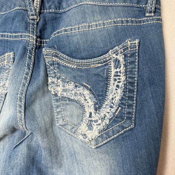 Ariya Bootcut Jeans Women Sz 13/14 Stretch Stitch Flap Distressed Western Grunge - Picture 13 of 16